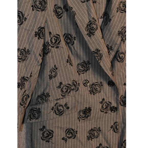 Calvin Klein Long Blazer Women's 12 Black Rose Silhouette Pattern Noir Floral - Picture 3 of 12